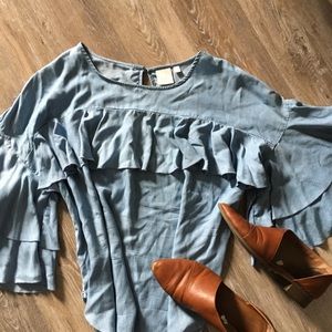 Lauren Conrad Ruffled Denim Blouse